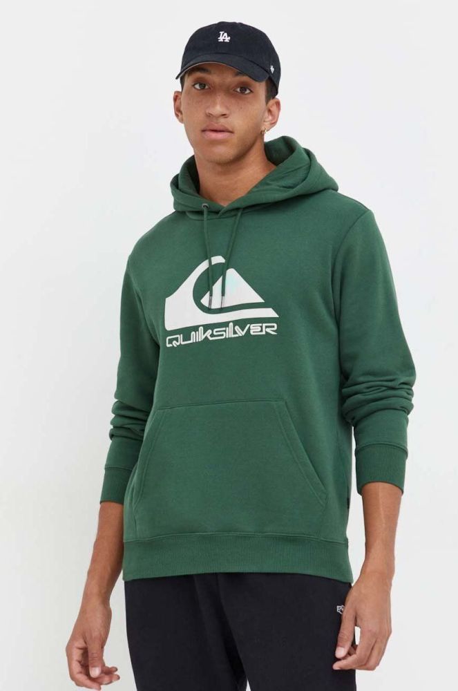 Кофта Quiksilver чоловіча колір зелений з капюшоном з принтом