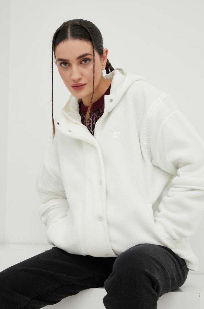 кофта adidas Originals жіноча колір бежевий з капюшоном однотонна
