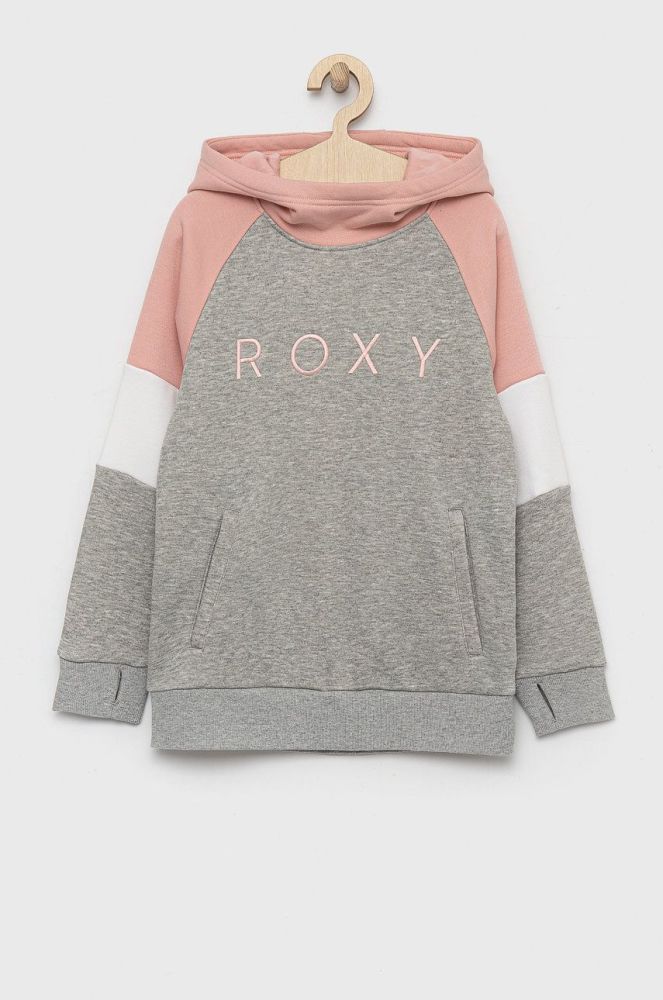 Дитяча кофта Roxy колір сірий з капюшоном візерунок