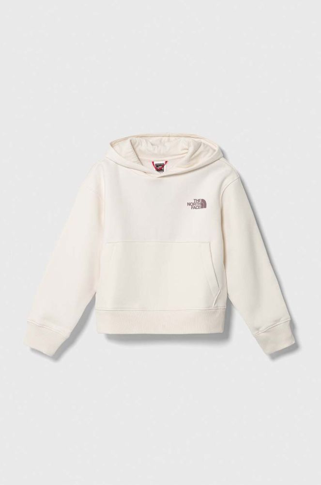 Дитяча кофта The North Face G VERTICAL LINE HOODIE колір бежевий з капюшоном з принтом
