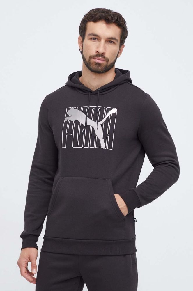 Кофта Puma чоловіча колір чорний з капюшоном з принтом (3629292)
