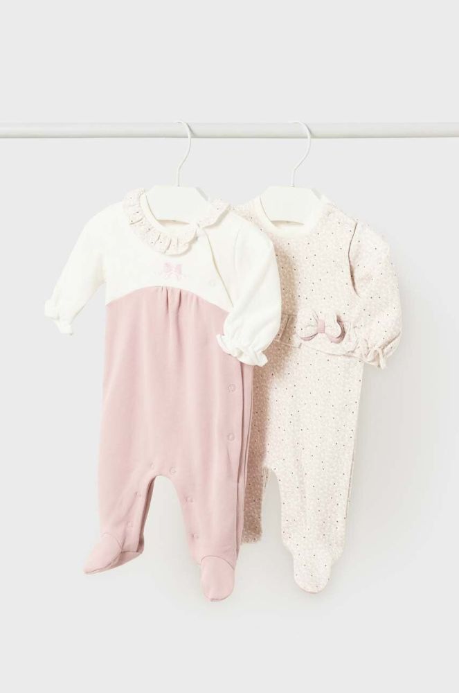 Дитячі бавовняні повзунки Mayoral Newborn 2-pack колір рожевий (3428117)