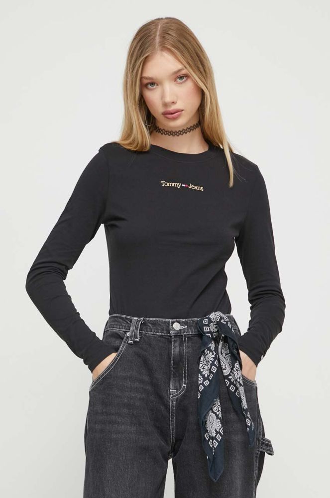 Бавовняний лонгслів Tommy Jeans колір чорний (3577501)