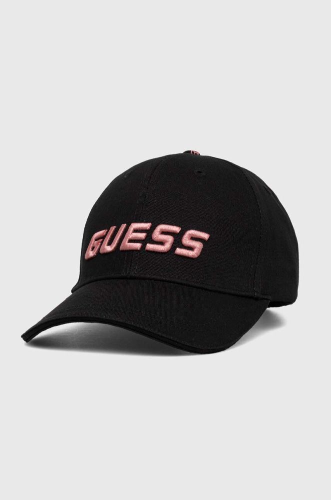 Бавовняна бейсболка Guess колір чорний з аплікацією (3489291)