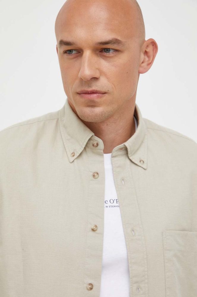 Сорочка з домішкою льону Marc O'Polo колір бежевий regular комір button-down