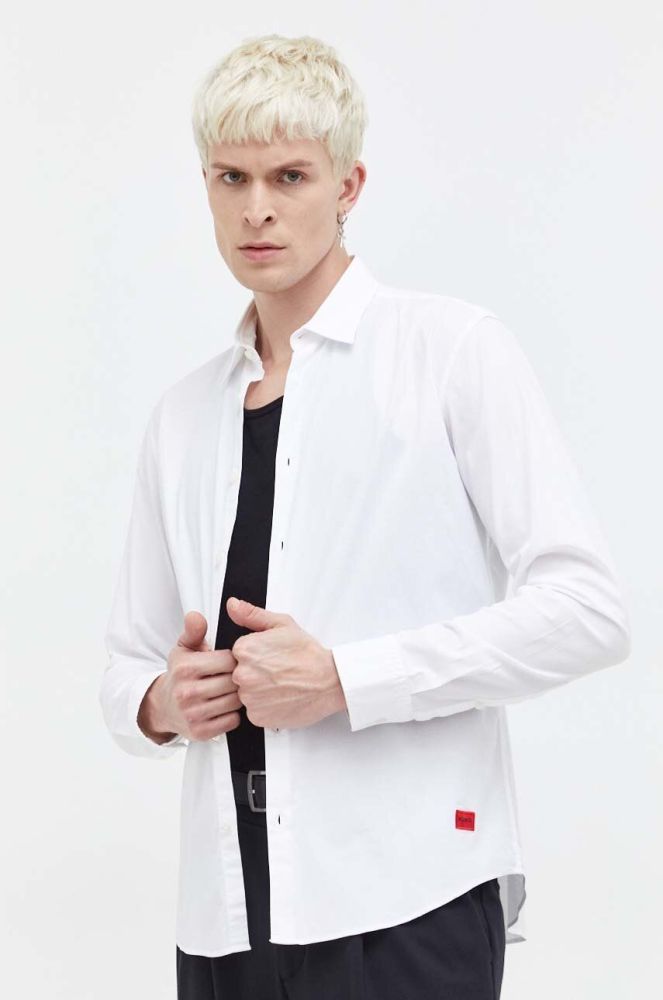 Сорочка HUGO чоловіча колір білий slim класичний комір (3644797)