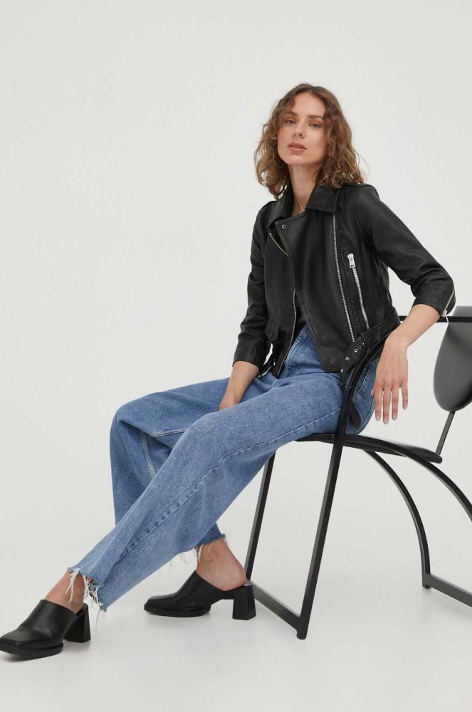 Шкіряна куртка AllSaints Brookes Biker жіноча колір чорний перехідна