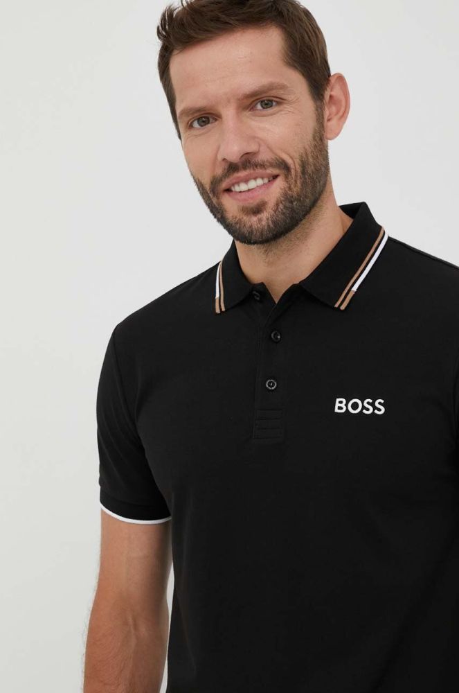 Поло Boss Green BOSS GREEN чоловіче колір чорний з аплікацією