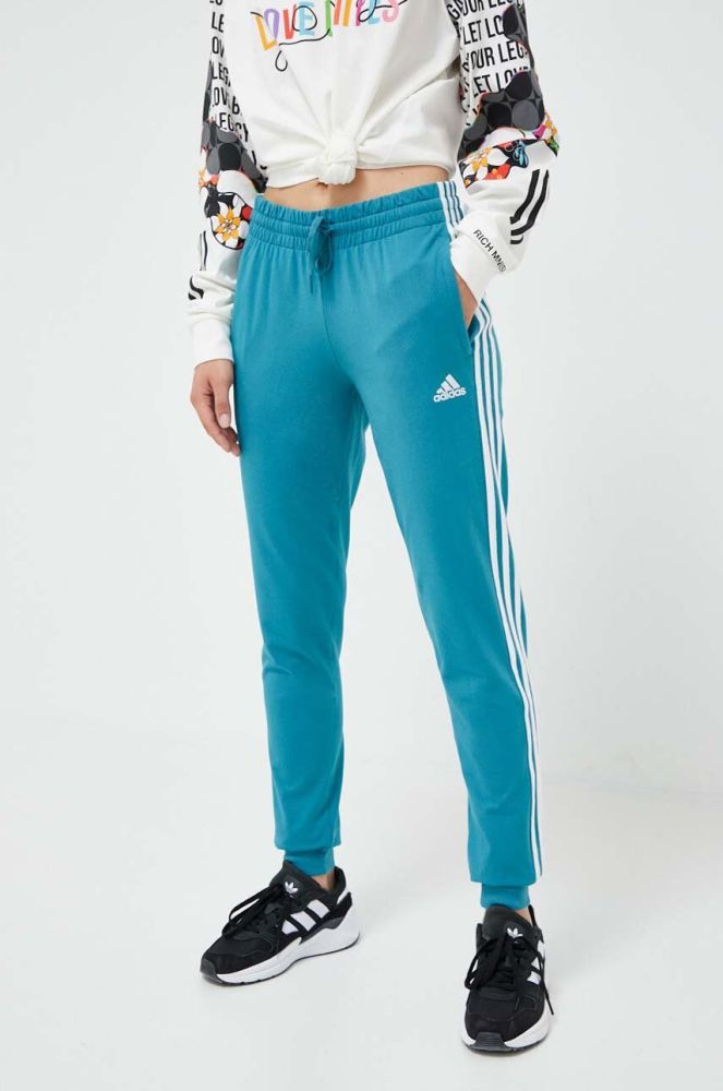 Спортивні штани adidas колір бірюзовий з аплікацією