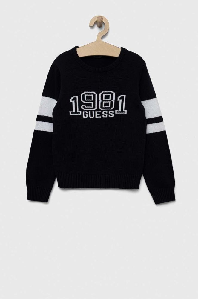 Дитячий бавовняний светр Guess колір синій теплий
