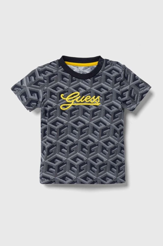 Дитяча бавовняна футболка Guess колір синій візерунок (3366869)