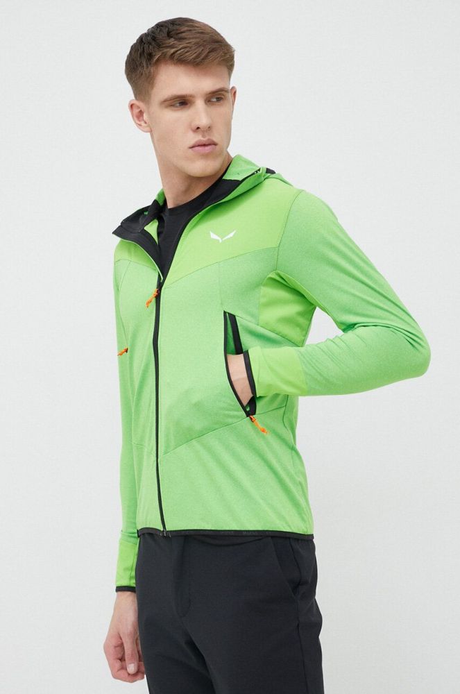 Спортивна кофта Salewa Agner Hybrid чоловіча колір зелений з капюшоном візерунок