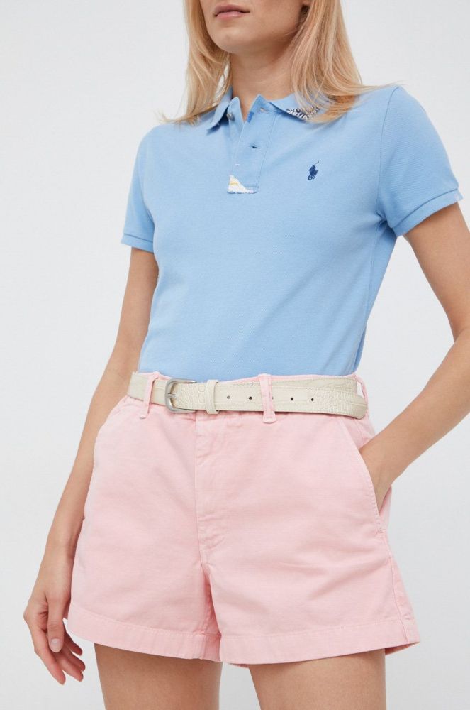 Бавовняні шорти Polo Ralph Lauren жіночі колір рожевий однотонні висока посадка