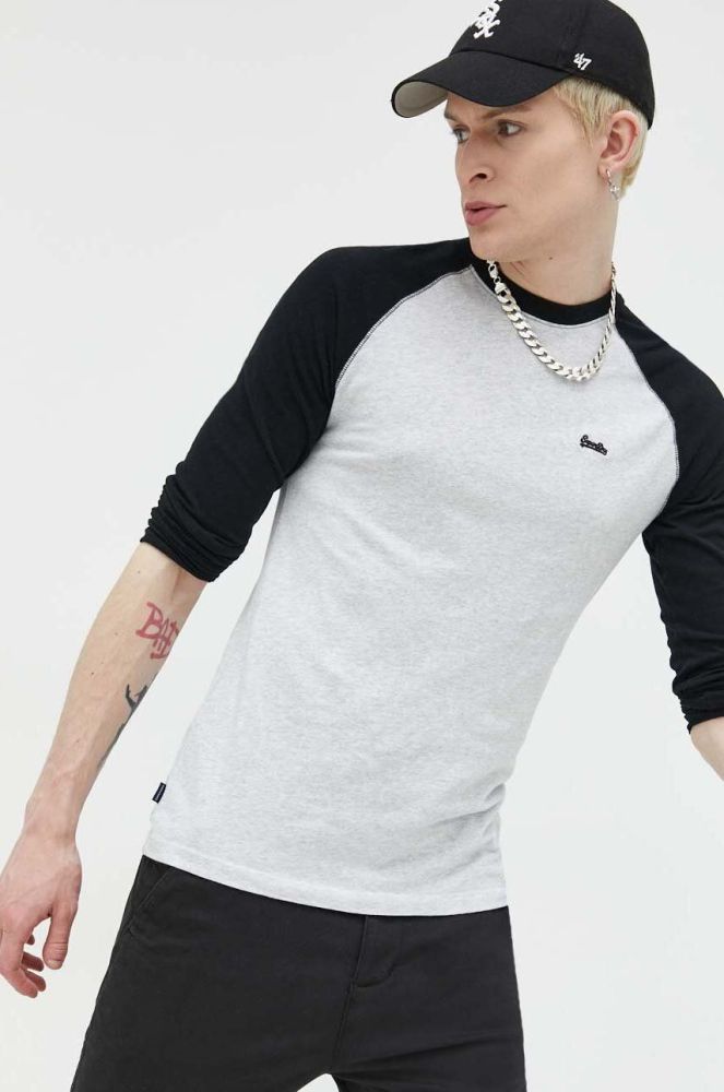 Бавовняний лонгслів Superdry колір сірий меланж (3027610)