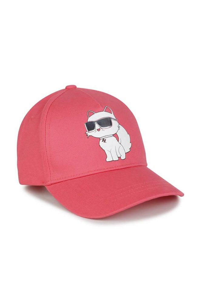 Дитяча бавовняна шапка Karl Lagerfeld колір червоний з принтом