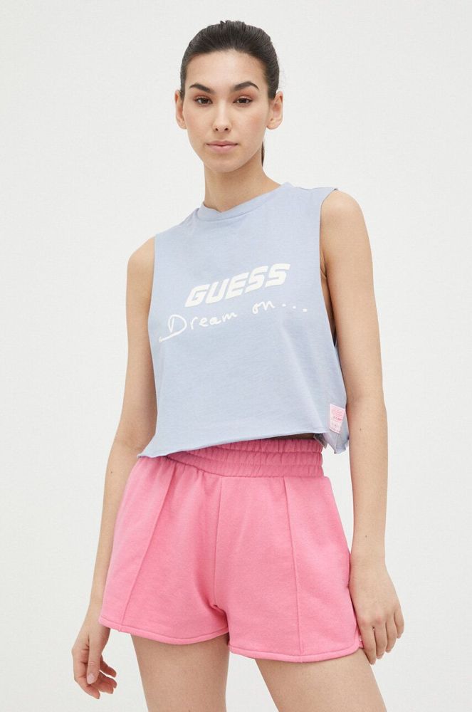 Бавовняний топ Guess колір блакитний (3145478)