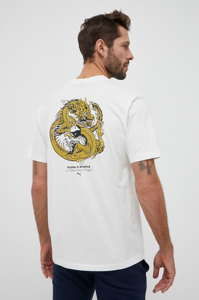Бавовняна футболка Puma X STAPLE колір бежевий з принтом (3223142)
